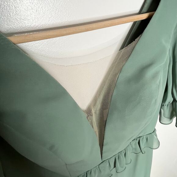 Revelry Harley Chiffon Tiered Maxi Dress 4 Sage Green Ruffle Wedding Guest - Picture 12 of 14